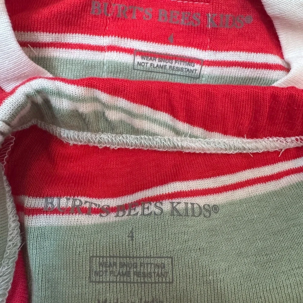 Burt’s Bees Unisex Striped Christmas Pajamas Holiday Red Green 2 Piece 4 NEW NWT
